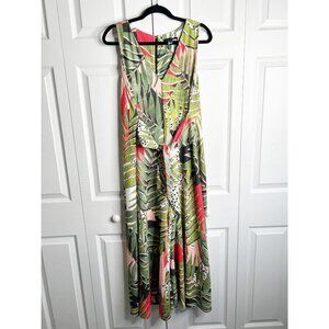 Slate & Willow Green Tropical Print Wide Leg Belted Jumpsuit Women's Size Medium